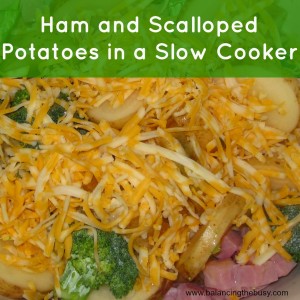 Ham and Scalloped Potatoes in a Slow Cooker. For more yumminess, visit balancingthebusy.com